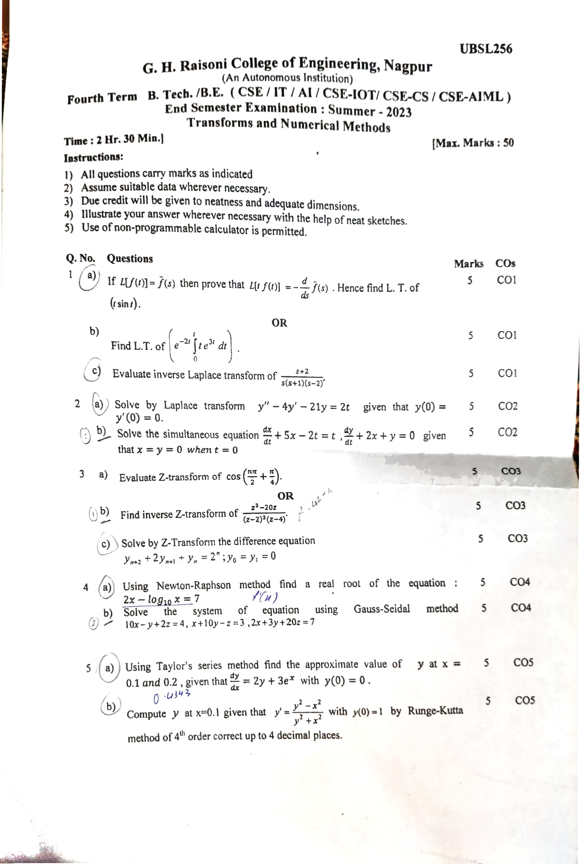ESE Submission - Transforms and Numerical Methods PYQ