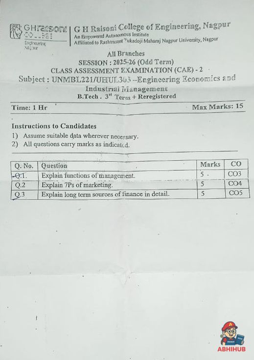 CAE2 Submission - Engineering Economics and Industrial Management  PYQ
