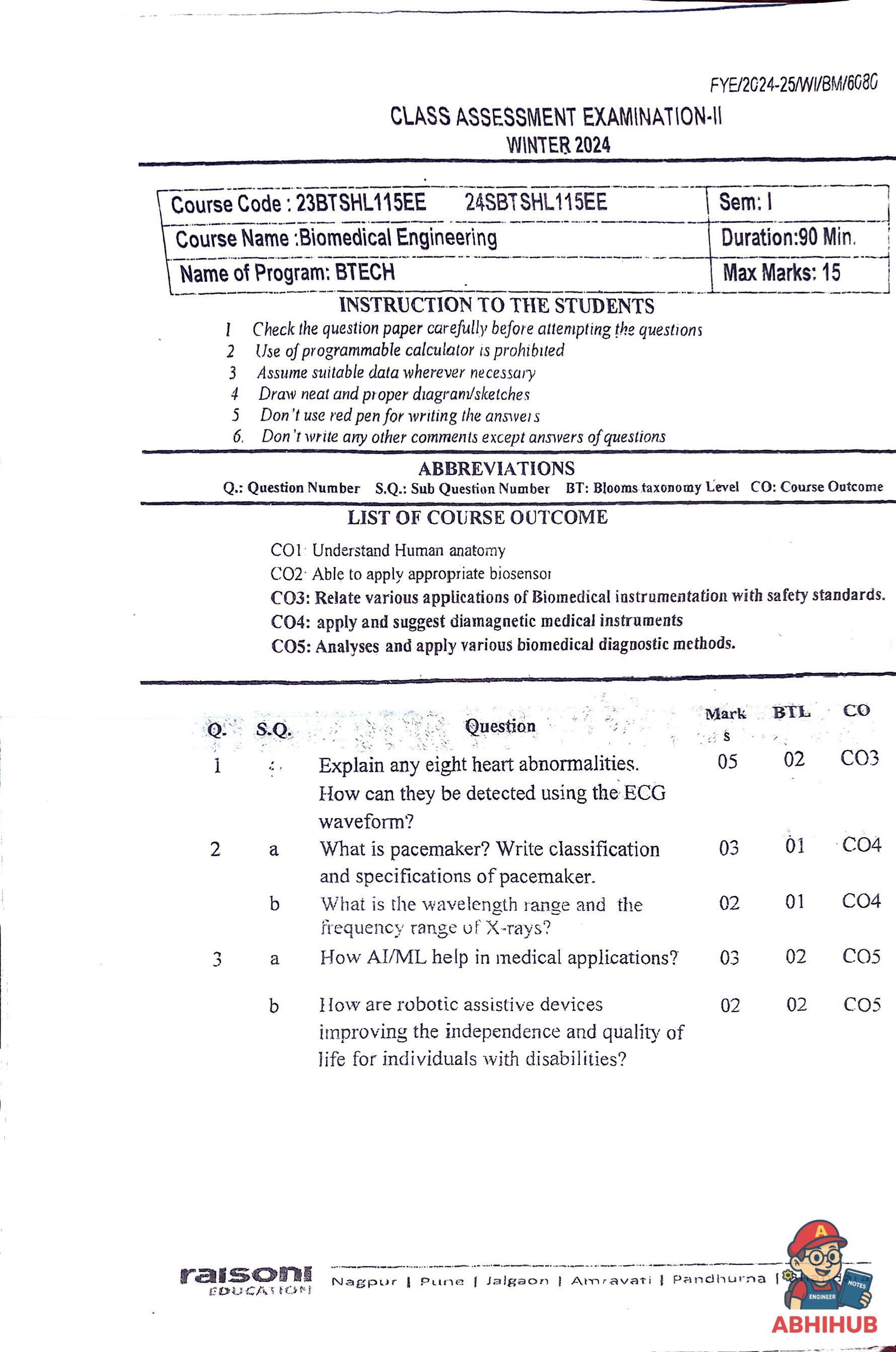 CAE2 Submission - Biomedical Engineering PYQ