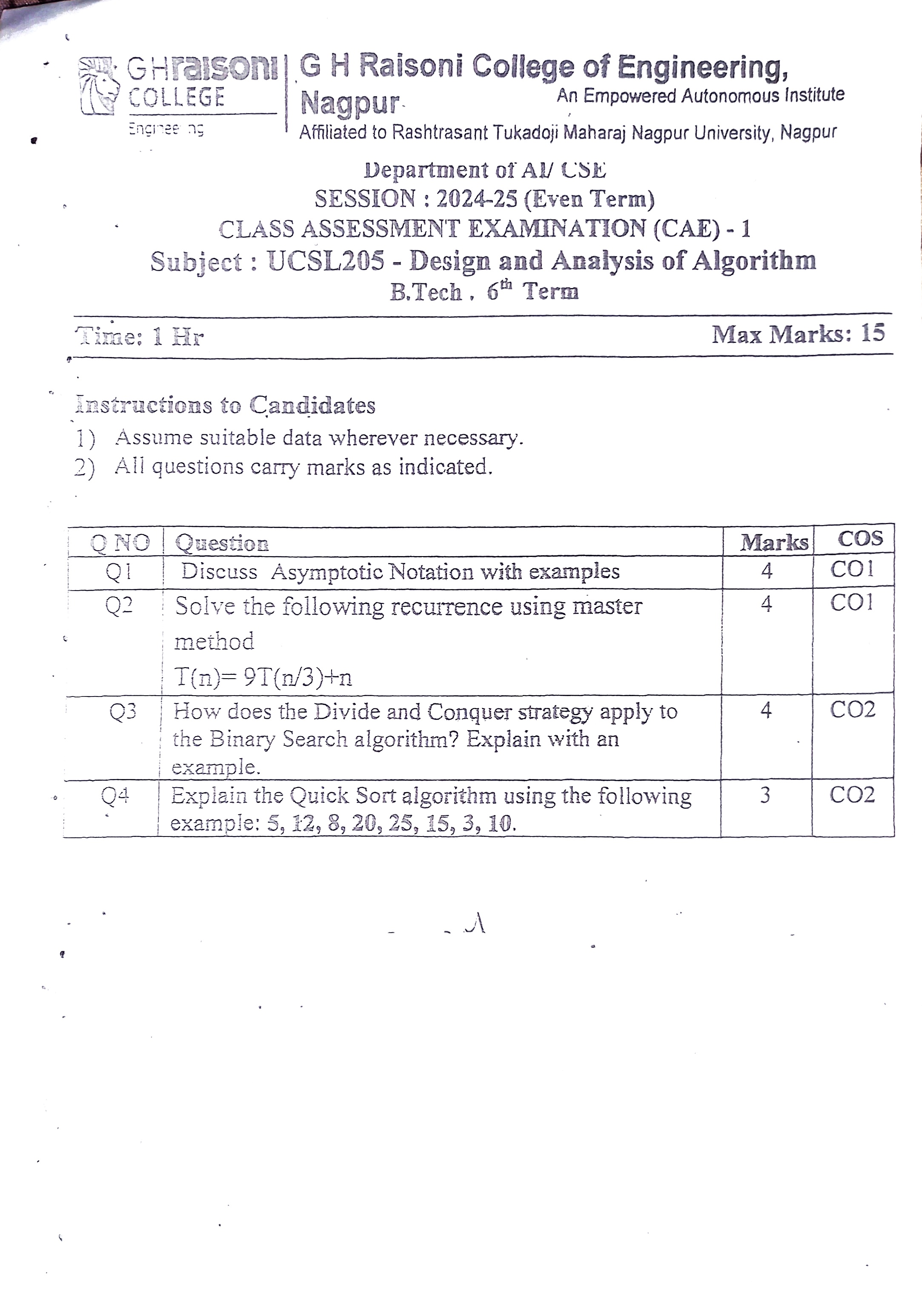 CAE1 Submission - Design and Analysis of Algorithm  PYQ