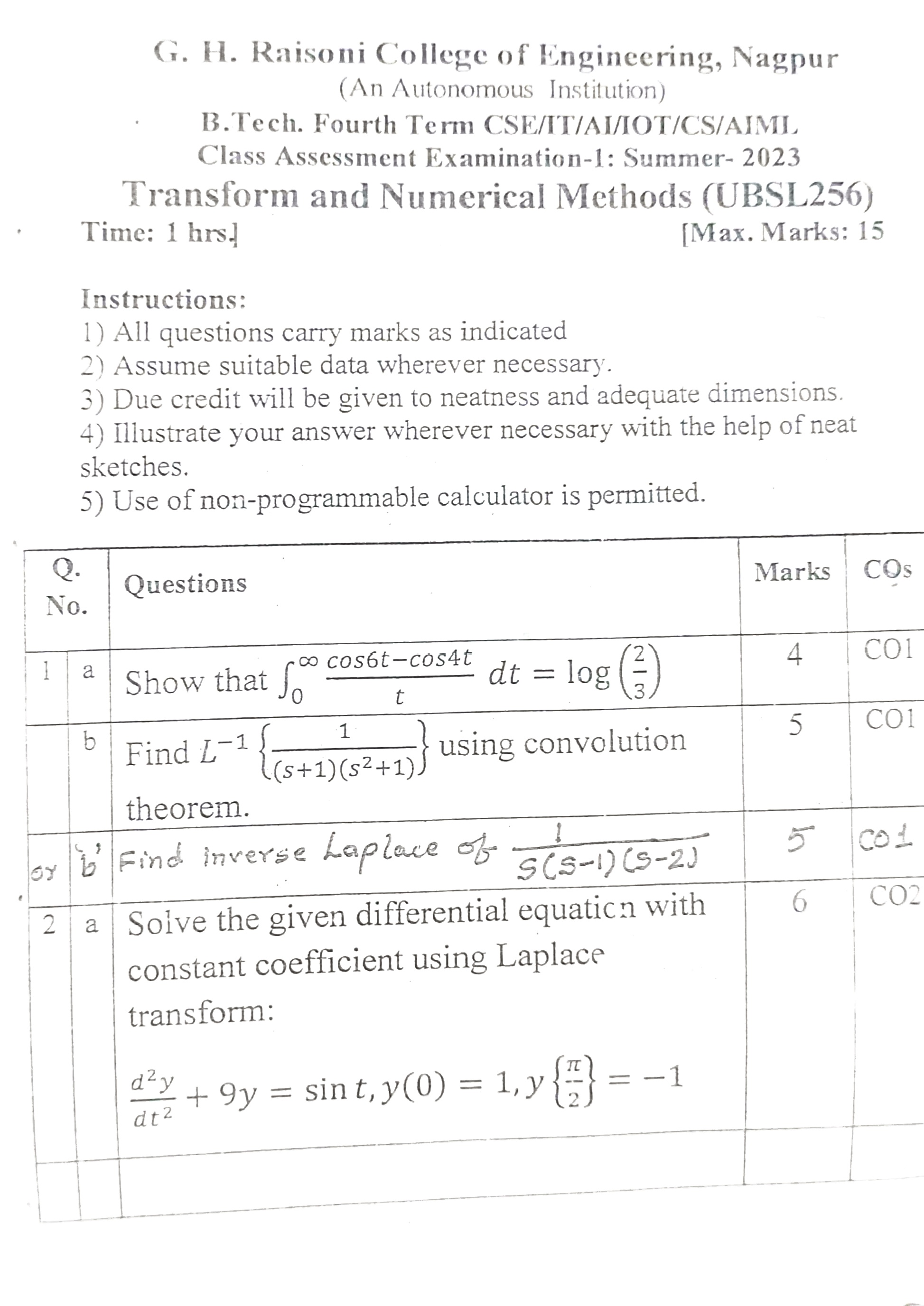 CAE1 Submission - Transforms and Numerical Methods PYQ