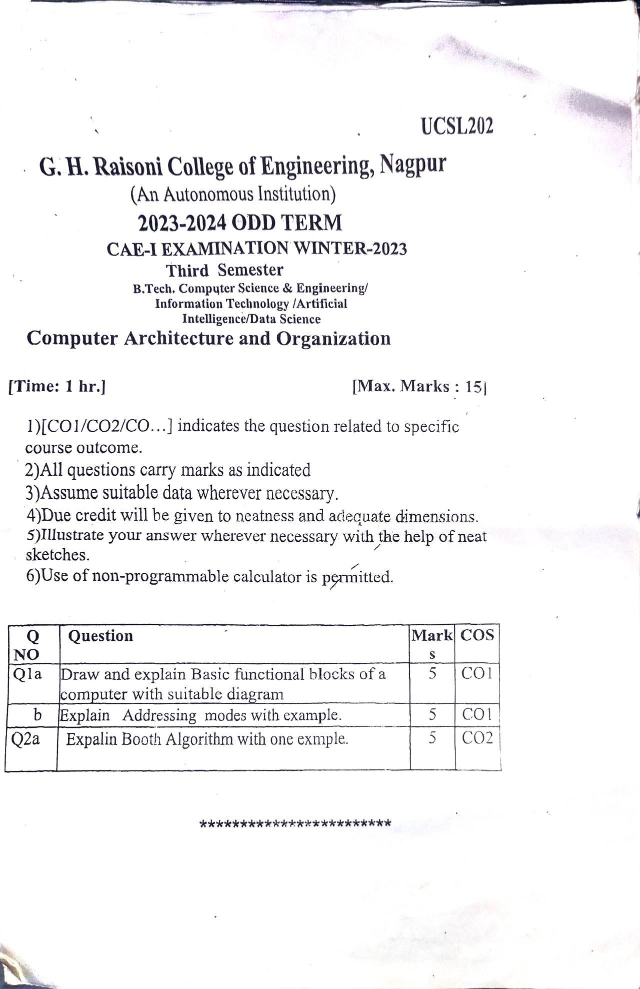 Computer Architecture and Organization - Computer Architecture and Organization PYQ