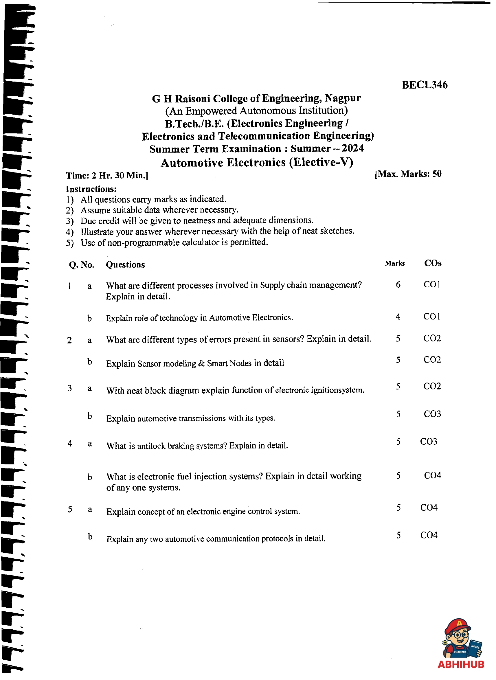 Automotive Electronics - Automotive Electronics PYQ