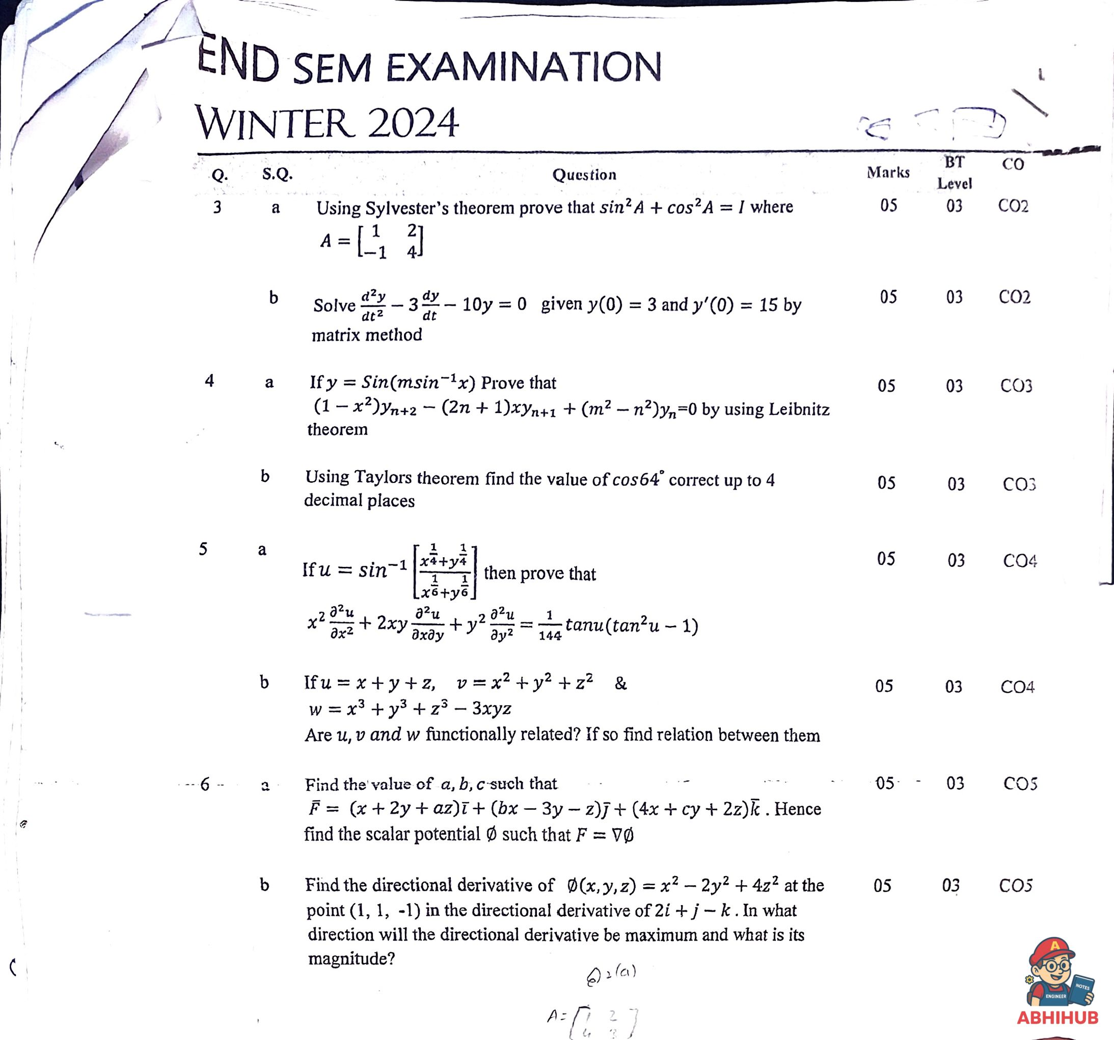 ESE Submission - Matrices and Differential Calculus PYQ