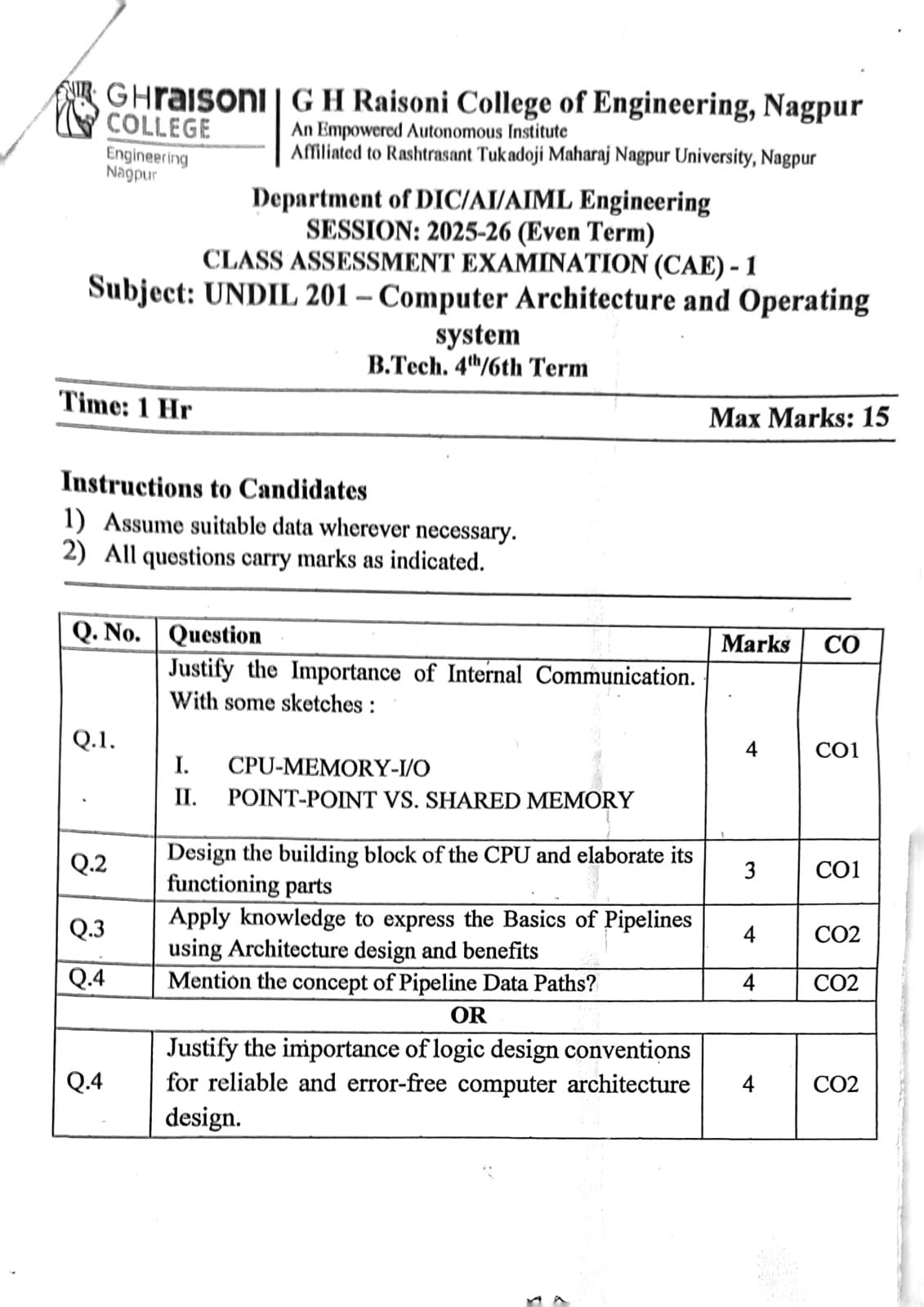 Computer Architecture And Operating System(CAOS) - CAE1 - Computer Architecture And Operating System PYQ