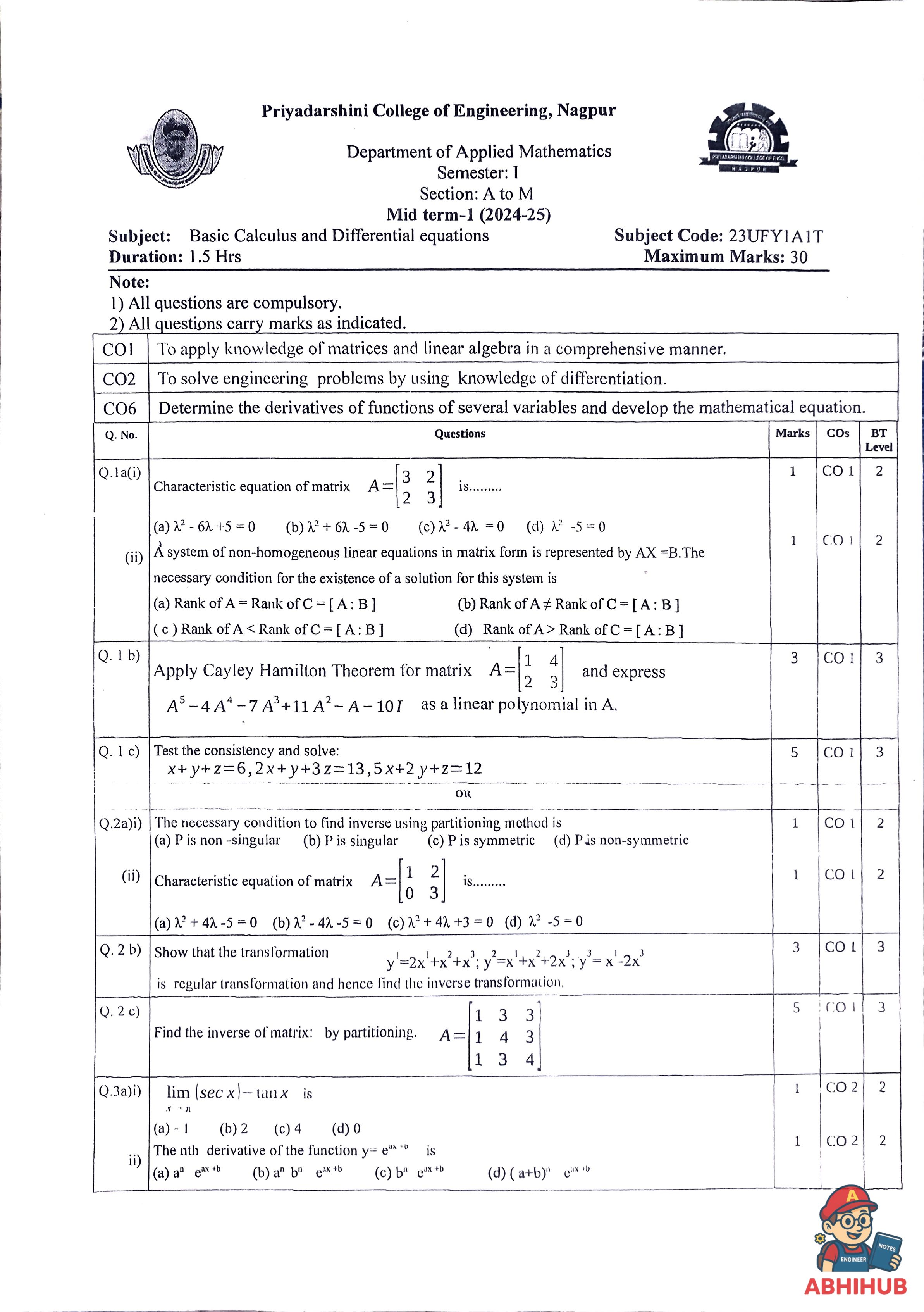 CAE1 Submission - Basic Calculus & Differential Equations PYQ