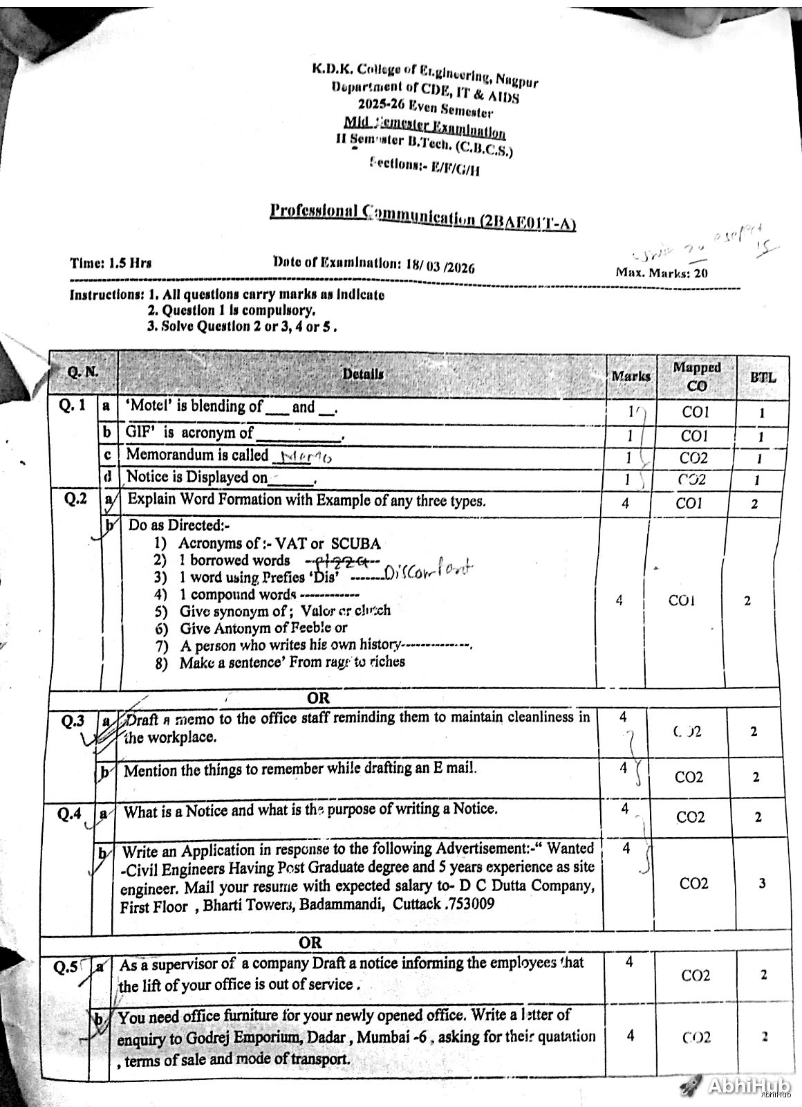 Mid semester - Professional Communication PYQ