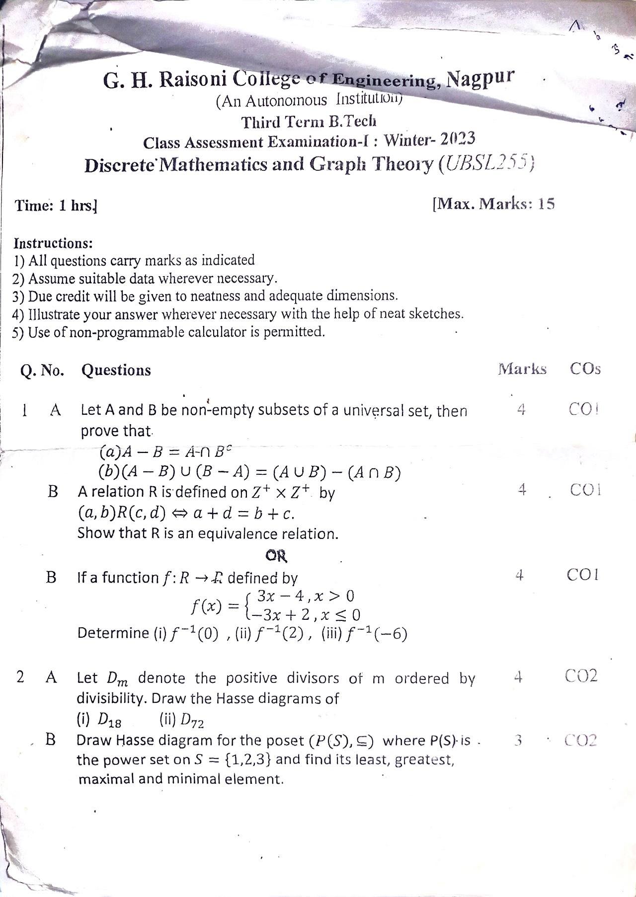 Discrete Mathematics and Graph Theory - Discrete Mathematics and Graph Theory PYQ