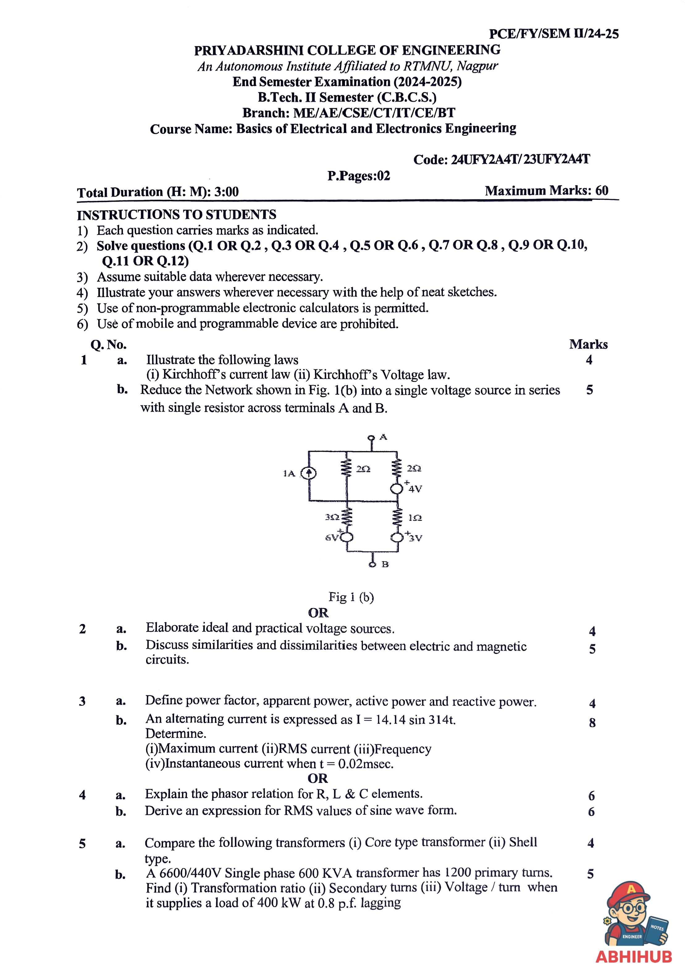 ESE Submission - Basics of Electrical & Electronics Engineering PYQ