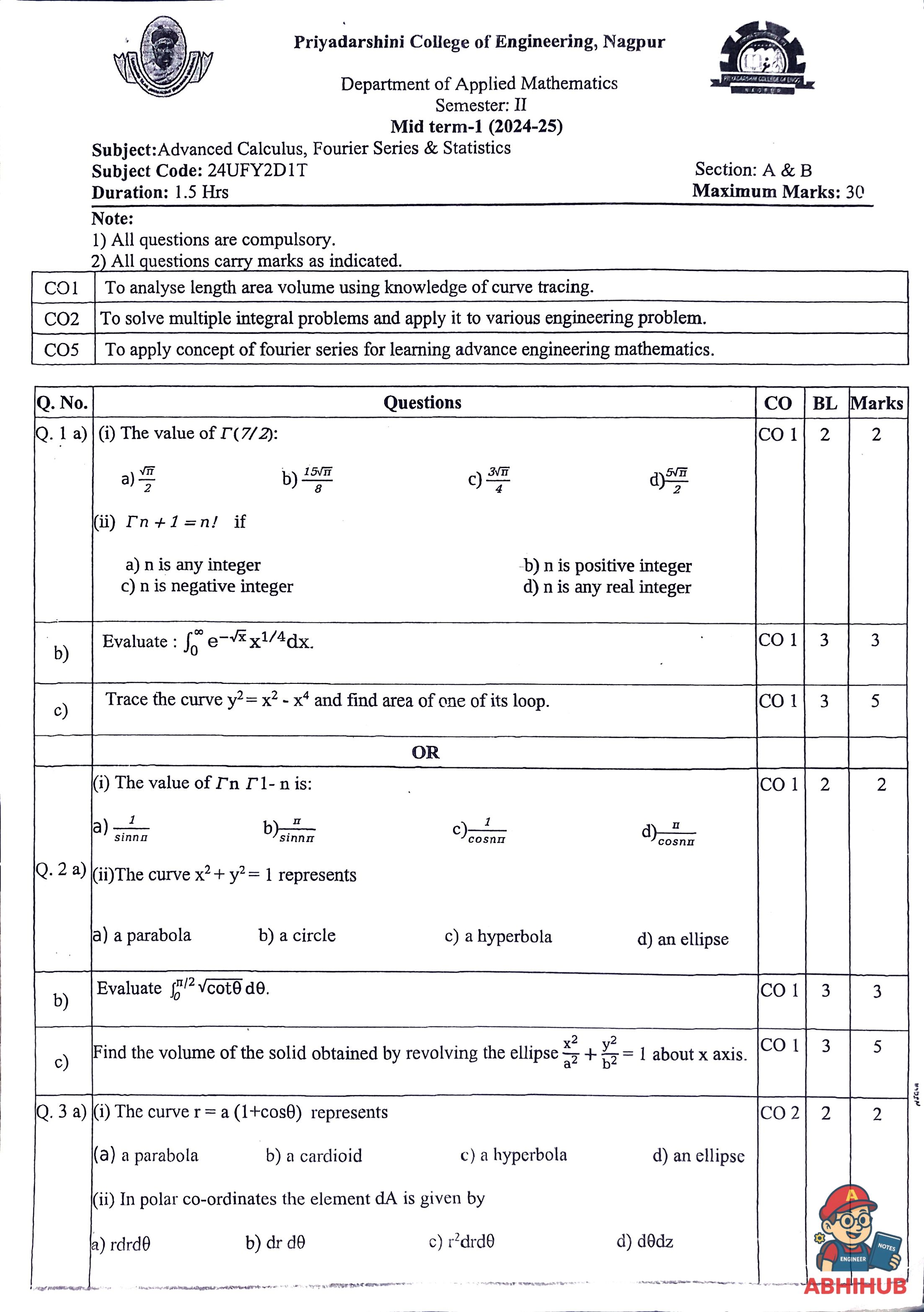 CAE1 Submission - Advanced Calculus Fourier Series & Statistics PYQ